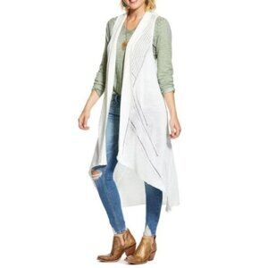 Ariat Women's White Open Front Knitted Sharkbite Hem Duster Cardigan Size Large